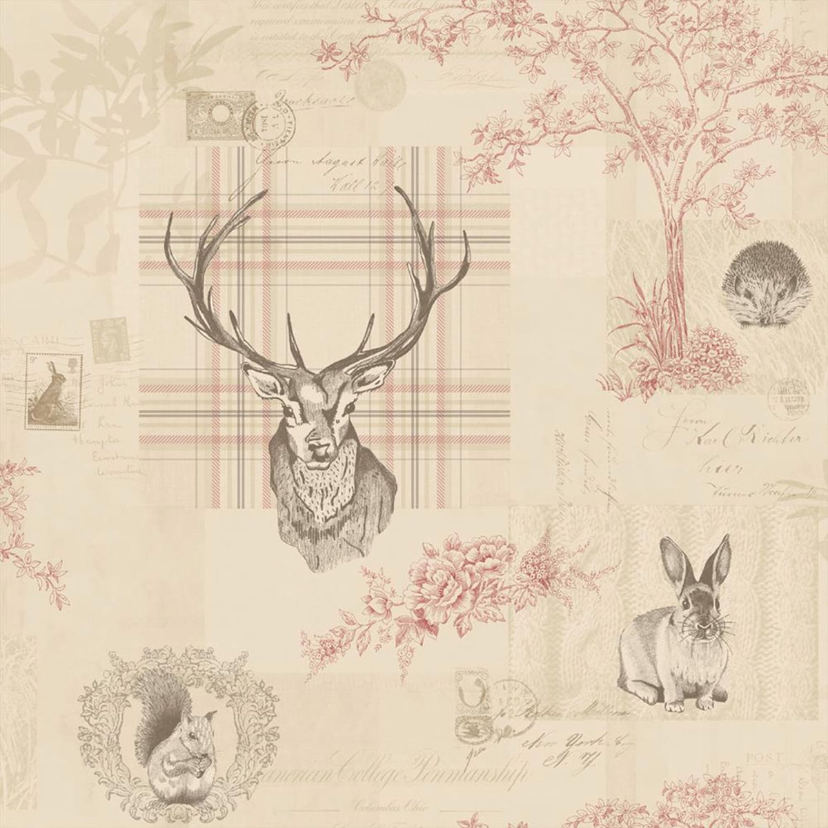 Richmond Wallpaper 98010 - Cranberry/Linen