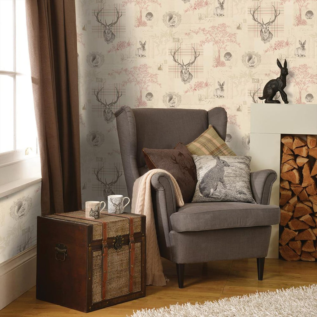 Richmond Wallpaper 98010 - Cranberry/Linen, product image 2